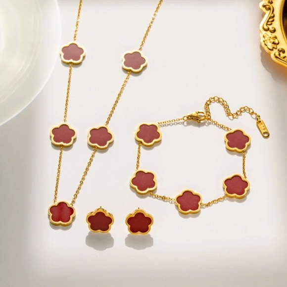 Red Flower Titanium Steel Plating Inlay Shell Set - Picture 2 of 5